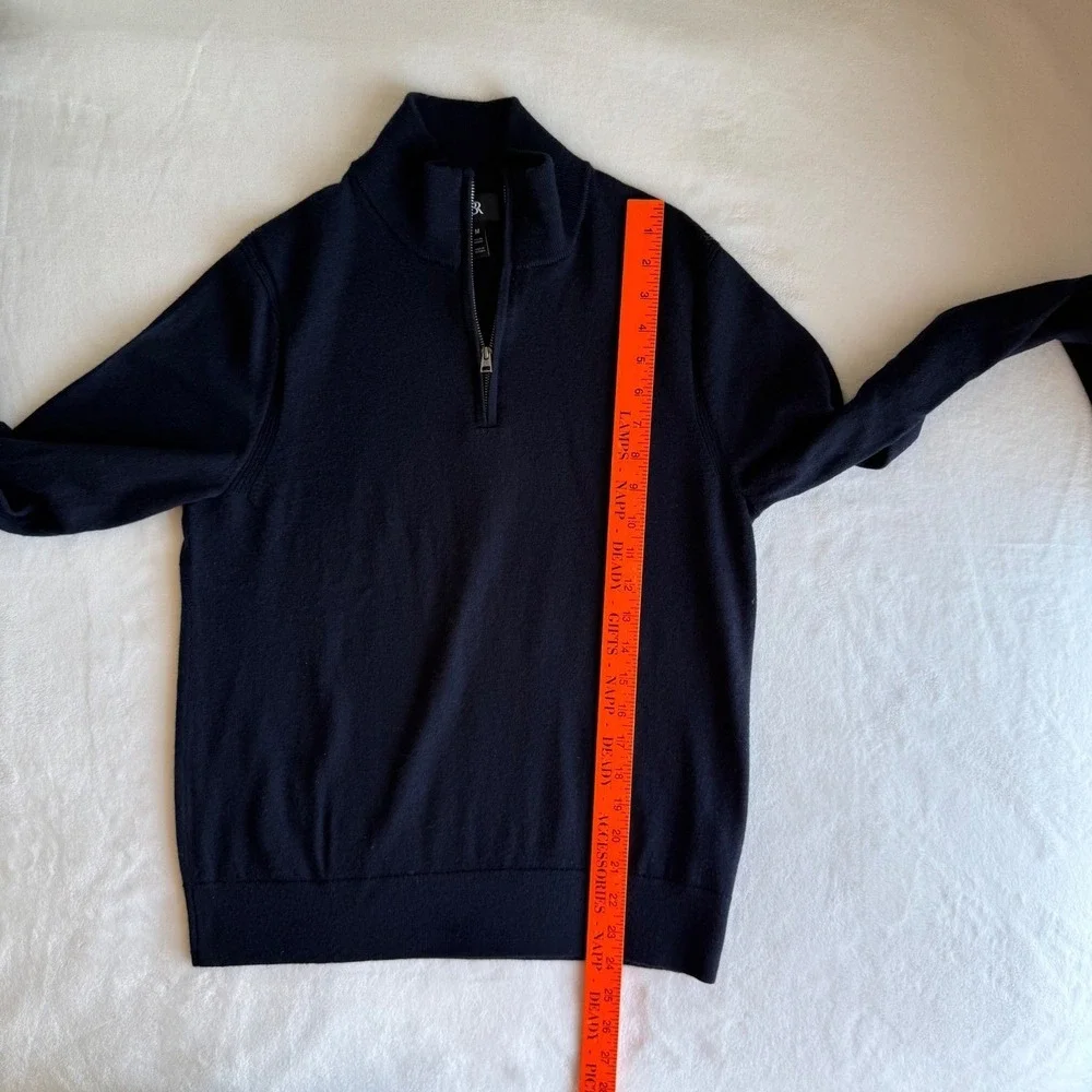 BR Italian Quarter Zip Men'sSweater Navy Medium 100% Merino‎ Extra Fine Wool